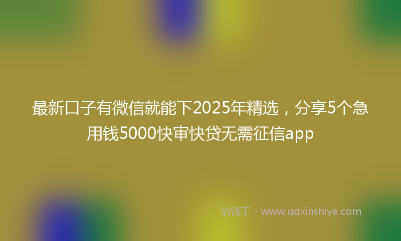 最新口子有微信就能下2025年精选，分享5个急用钱5000快审快贷无需征信app