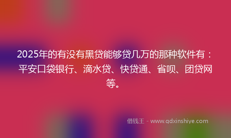 2025年的有没有黑贷能够贷几万的那种软件有：平安口袋银行、滴水贷、快贷通、省呗、团贷网等。
