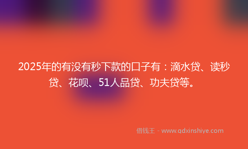 2025年的有没有秒下款的口子有：滴水贷、读秒贷、花呗、51人品贷、功夫贷等。
