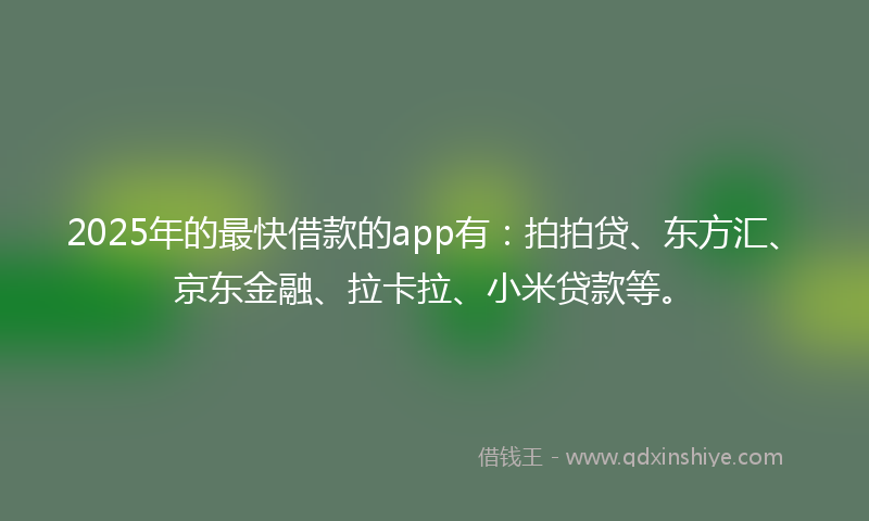2025年的最快借款的app有：拍拍贷、东方汇、京东金融、拉卡拉、小米贷款等。