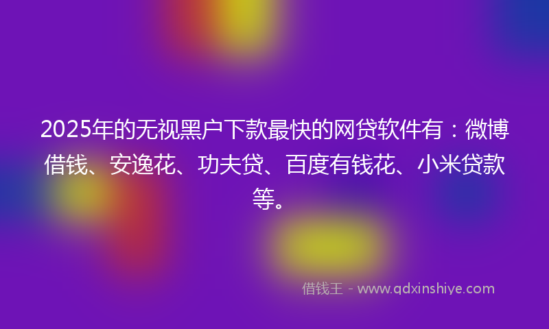 2025年的无视黑户下款最快的网贷软件有：微博借钱、安逸花、功夫贷、百度有钱花、小米贷款等。