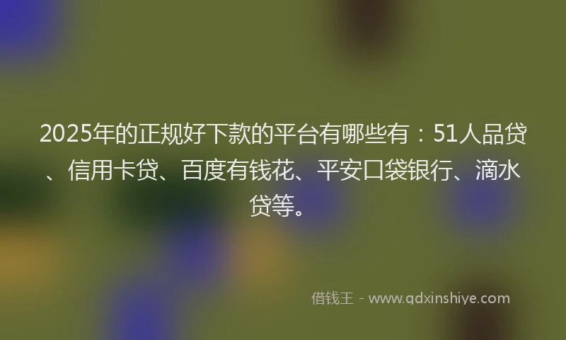 2025年的正规好下款的平台有哪些有：51人品贷、信用卡贷、百度有钱花、平安口袋银行、滴水贷等。