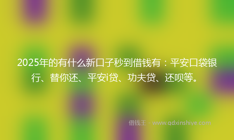 2025年的有什么新口子秒到借钱有：平安口袋银行、替你还、平安i贷、功夫贷、还呗等。
