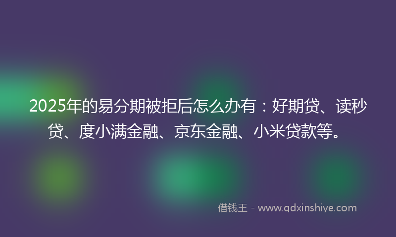 2025年的易分期被拒后怎么办有：好期贷、读秒贷、度小满金融、京东金融、小米贷款等。