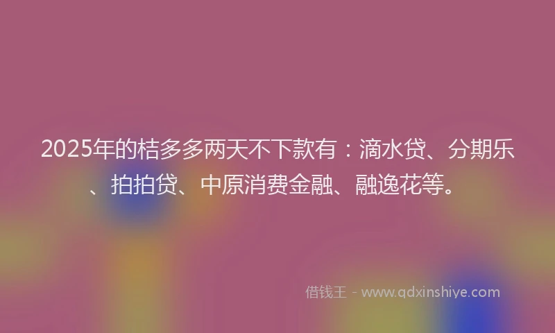 2025年的桔多多两天不下款有：滴水贷、分期乐、拍拍贷、中原消费金融、融逸花等。