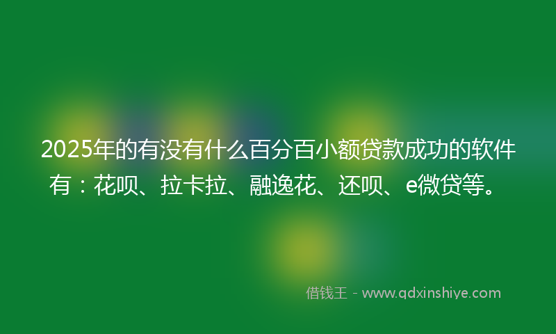 2025年的有没有什么百分百小额贷款成功的软件有：花呗、拉卡拉、融逸花、还呗、e微贷等。