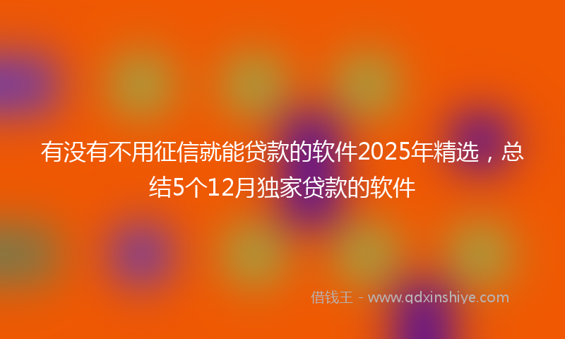 有没有不用征信就能贷款的软件2025年精选，总结5个12月独家贷款的软件