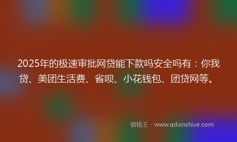 2025年的极速审批网贷能下款吗安全吗有：你我贷、美团生活费、省呗、小花钱包、团贷网等。