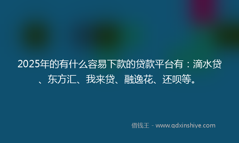 2025年的有什么容易下款的贷款平台有：滴水贷、东方汇、我来贷、融逸花、还呗等。