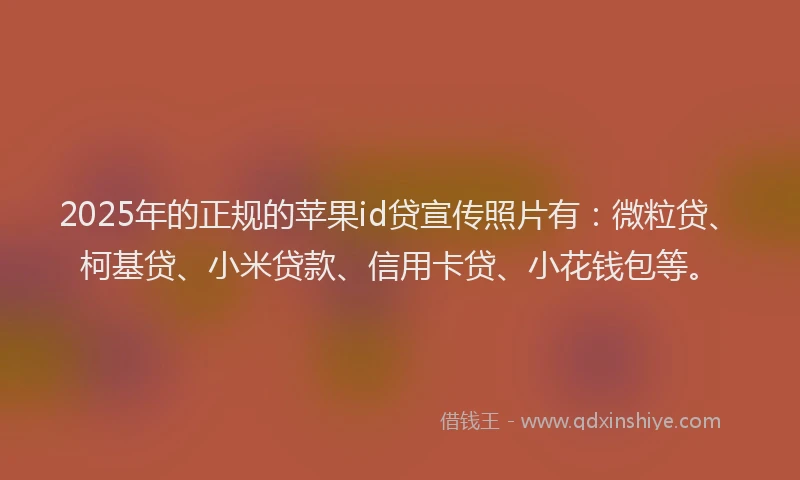 2025年的正规的苹果id贷宣传照片有：微粒贷、柯基贷、小米贷款、信用卡贷、小花钱包等。