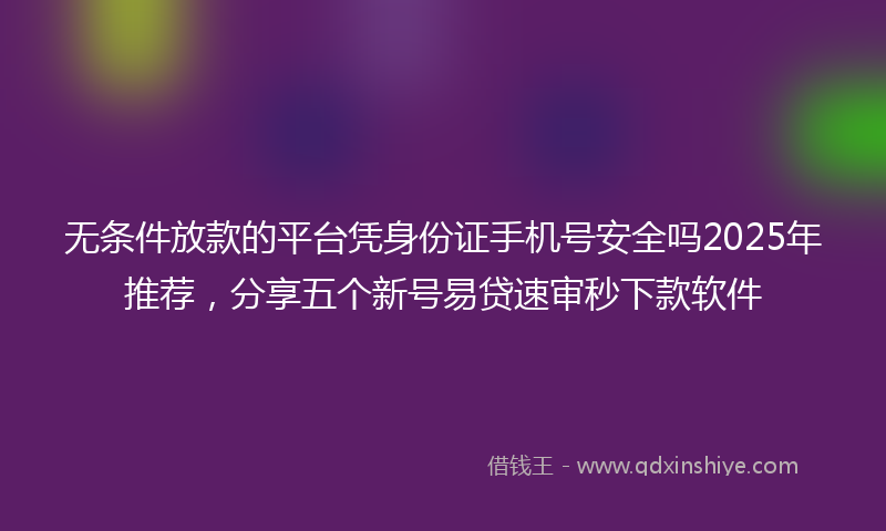 无条件放款的平台凭身份证手机号安全吗2025年推荐，分享五个新号易贷速审秒下款软件