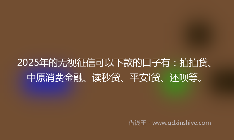 2025年的无视征信可以下款的口子有：拍拍贷、中原消费金融、读秒贷、平安i贷、还呗等。