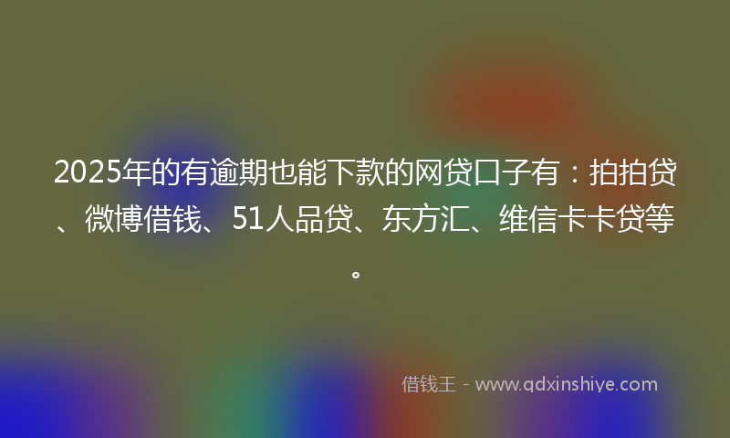 2025年的有逾期也能下款的网贷口子有：拍拍贷、微博借钱、51人品贷、东方汇、维信卡卡贷等。