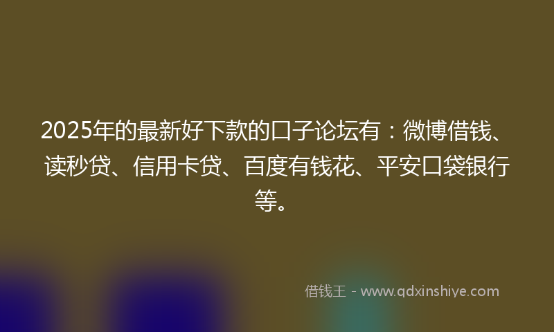 2025年的最新好下款的口子论坛有：微博借钱、读秒贷、信用卡贷、百度有钱花、平安口袋银行等。