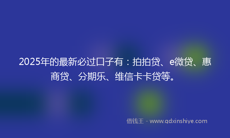 2025年的最新必过口子有：拍拍贷、e微贷、惠商贷、分期乐、维信卡卡贷等。