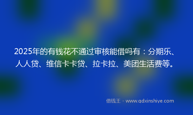 2025年的有钱花不通过审核能借吗有：分期乐、人人贷、维信卡卡贷、拉卡拉、美团生活费等。