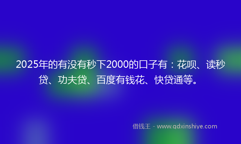 2025年的有没有秒下2000的口子有：花呗、读秒贷、功夫贷、百度有钱花、快贷通等。