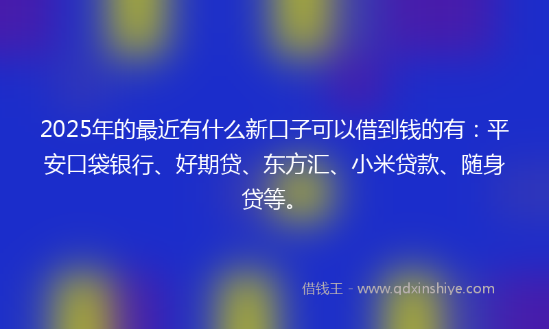 2025年的最近有什么新口子可以借到钱的有：平安口袋银行、好期贷、东方汇、小米贷款、随身贷等。