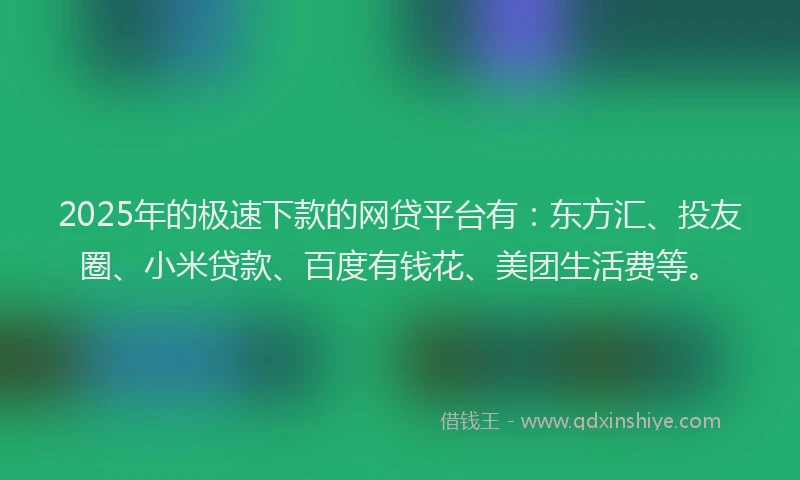 2025年的极速下款的网贷平台有：东方汇、投友圈、小米贷款、百度有钱花、美团生活费等。