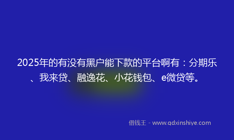 2025年的有没有黑户能下款的平台啊有：分期乐、我来贷、融逸花、小花钱包、e微贷等。