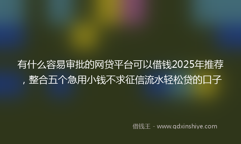有什么容易审批的网贷平台可以借钱2025年推荐，整合五个急用小钱不求征信流水轻松贷的口子