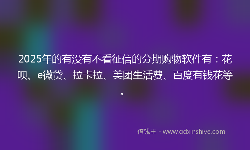 2025年的有没有不看征信的分期购物软件有：花呗、e微贷、拉卡拉、美团生活费、百度有钱花等。