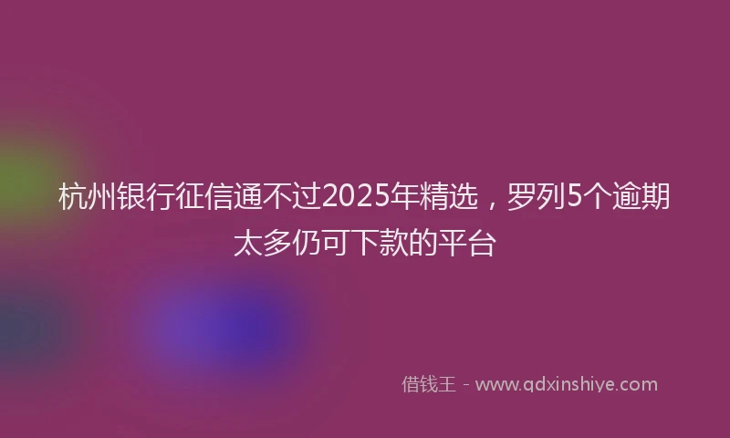 杭州银行征信通不过2025年精选，罗列5个逾期太多仍可下款的平台