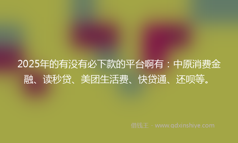 2025年的有没有必下款的平台啊有：中原消费金融、读秒贷、美团生活费、快贷通、还呗等。
