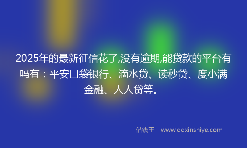 2025年的最新征信花了,没有逾期,能贷款的平台有吗有：平安口袋银行、滴水贷、读秒贷、度小满金融、人人贷等。