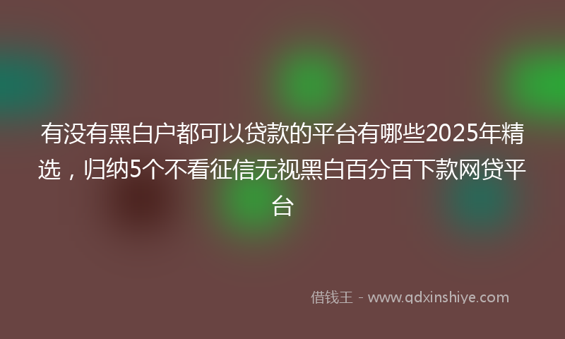 有没有黑白户都可以贷款的平台有哪些2025年精选，归纳5个不看征信无视黑白百分百下款网贷平台