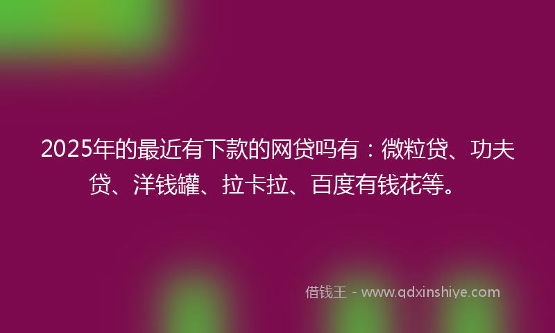 2025年的最近有下款的网贷吗有：微粒贷、功夫贷、洋钱罐、拉卡拉、百度有钱花等。