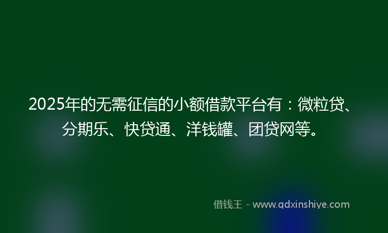 2025年的无需征信的小额借款平台有：微粒贷、分期乐、快贷通、洋钱罐、团贷网等。