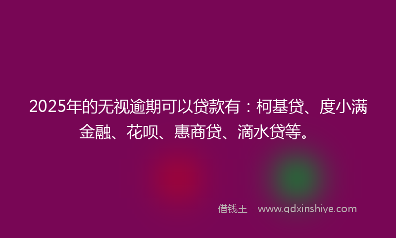 2025年的无视逾期可以贷款有：柯基贷、度小满金融、花呗、惠商贷、滴水贷等。
