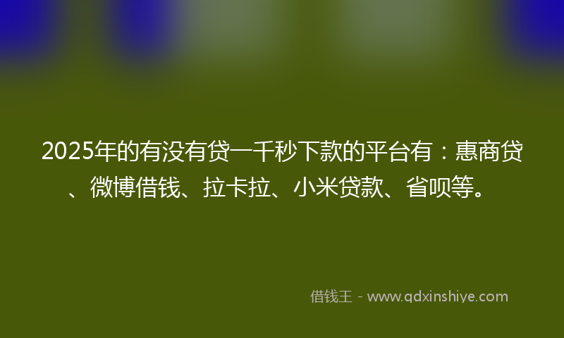2025年的有没有贷一千秒下款的平台有：惠商贷、微博借钱、拉卡拉、小米贷款、省呗等。