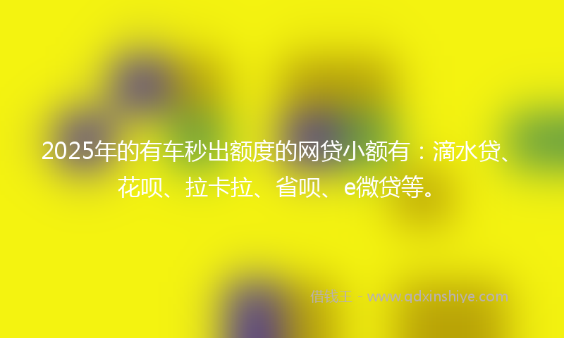 2025年的有车秒出额度的网贷小额有：滴水贷、花呗、拉卡拉、省呗、e微贷等。