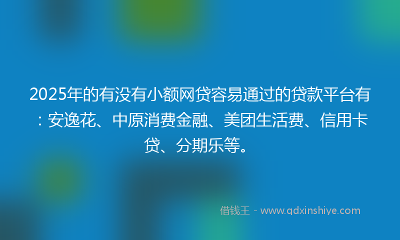 2025年的有没有小额网贷容易通过的贷款平台有：安逸花、中原消费金融、美团生活费、信用卡贷、分期乐等。