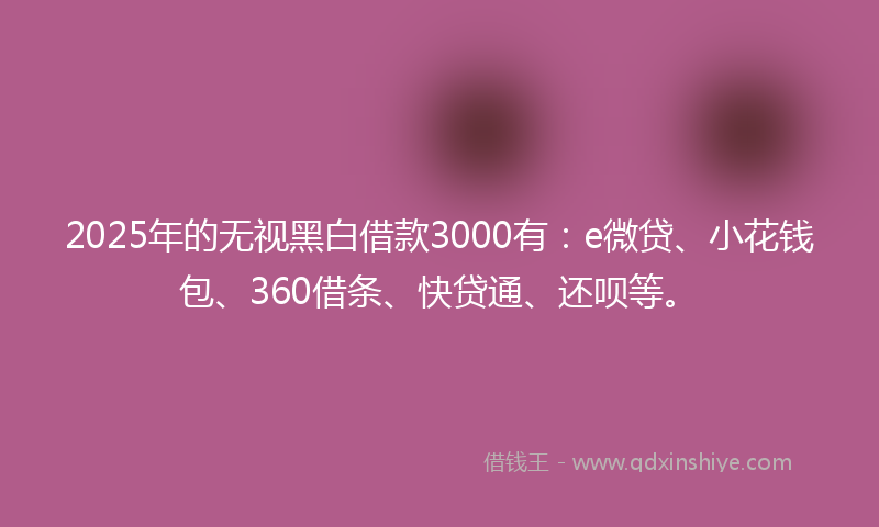 2025年的无视黑白借款3000有：e微贷、小花钱包、360借条、快贷通、还呗等。