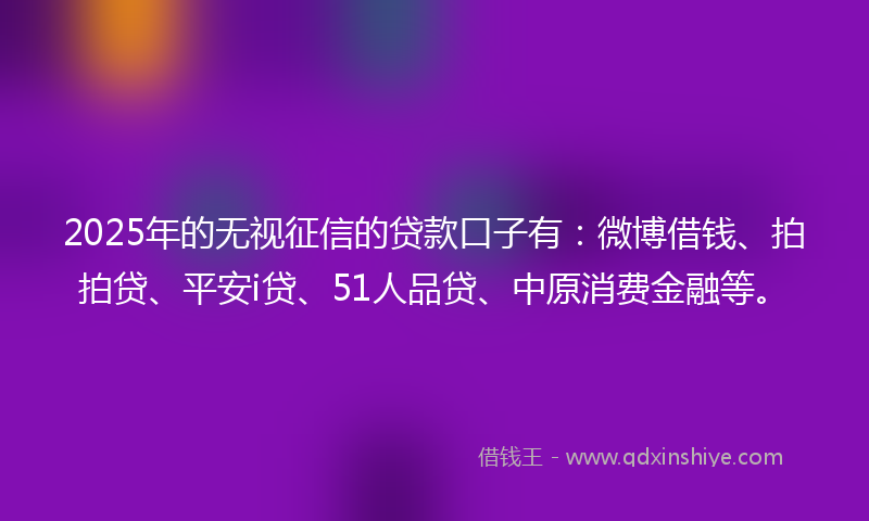 2025年的无视征信的贷款口子有：微博借钱、拍拍贷、平安i贷、51人品贷、中原消费金融等。