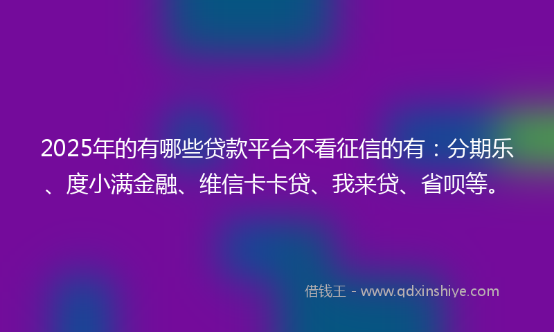 2025年的有哪些贷款平台不看征信的有：分期乐、度小满金融、维信卡卡贷、我来贷、省呗等。