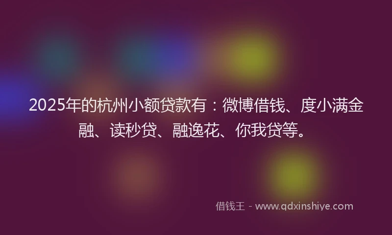 2025年的杭州小额贷款有：微博借钱、度小满金融、读秒贷、融逸花、你我贷等。