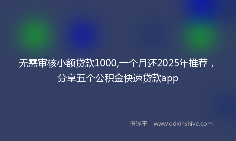 无需审核小额贷款1000,一个月还2025年推荐，分享五个公积金快速贷款app