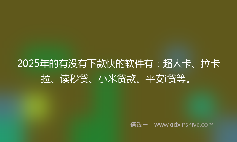 2025年的有没有下款快的软件有：超人卡、拉卡拉、读秒贷、小米贷款、平安i贷等。