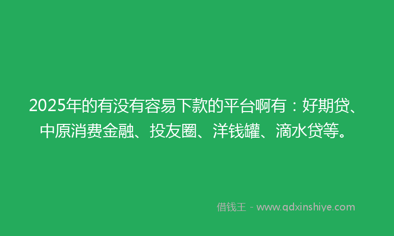 2025年的有没有容易下款的平台啊有：好期贷、中原消费金融、投友圈、洋钱罐、滴水贷等。