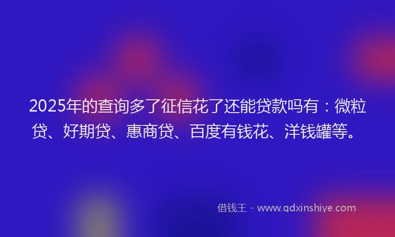 2025年的查询多了征信花了还能贷款吗有：微粒贷、好期贷、惠商贷、百度有钱花、洋钱罐等。