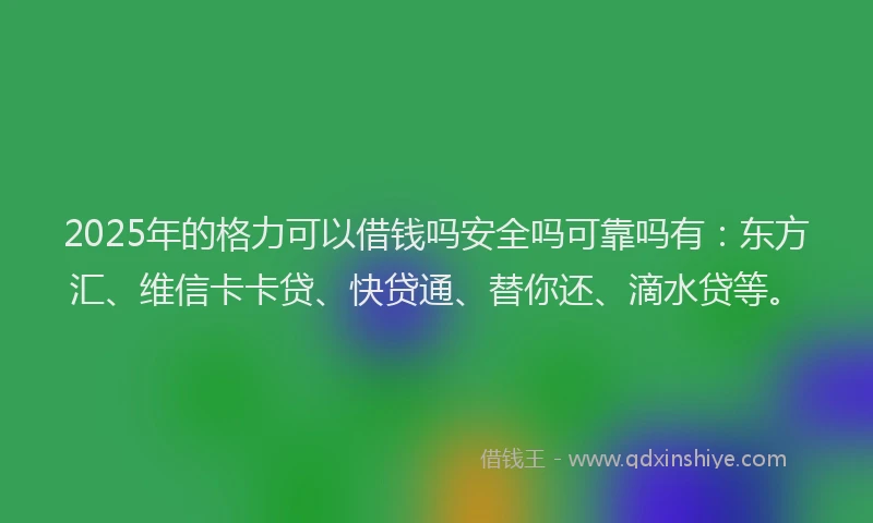 2025年的格力可以借钱吗安全吗可靠吗有：东方汇、维信卡卡贷、快贷通、替你还、滴水贷等。