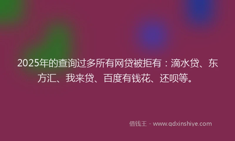 2025年的查询过多所有网贷被拒有：滴水贷、东方汇、我来贷、百度有钱花、还呗等。