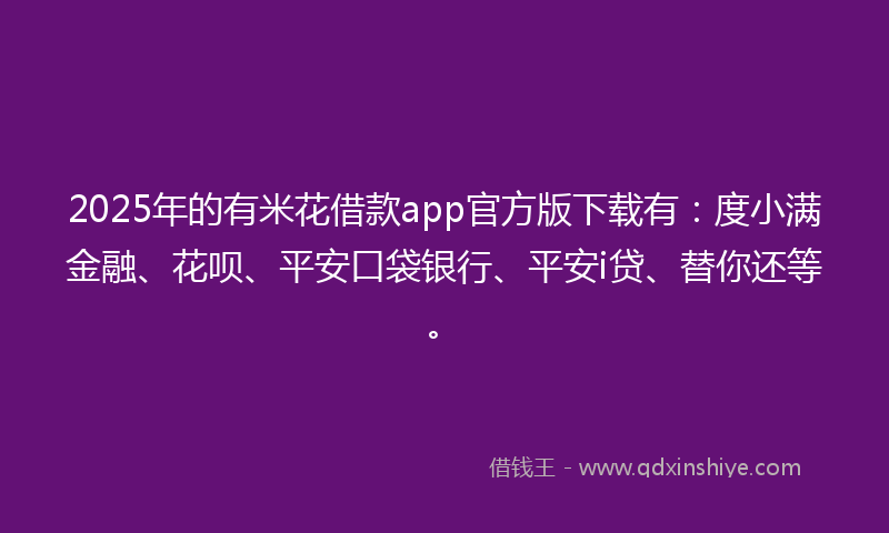 2025年的有米花借款app官方版下载有：度小满金融、花呗、平安口袋银行、平安i贷、替你还等。