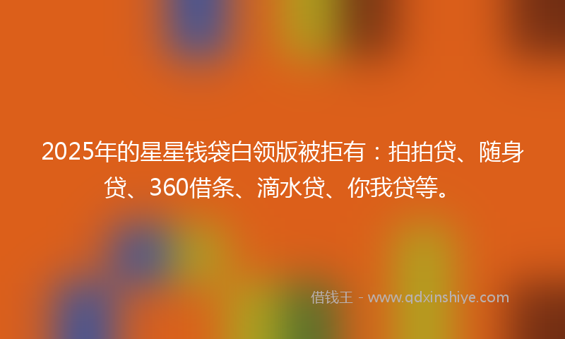 2025年的星星钱袋白领版被拒有：拍拍贷、随身贷、360借条、滴水贷、你我贷等。