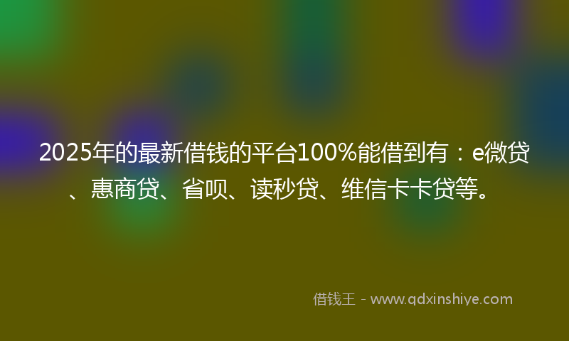 2025年的最新借钱的平台100%能借到有：e微贷、惠商贷、省呗、读秒贷、维信卡卡贷等。