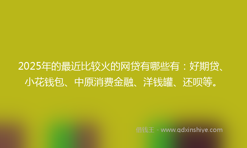 2025年的最近比较火的网贷有哪些有：好期贷、小花钱包、中原消费金融、洋钱罐、还呗等。